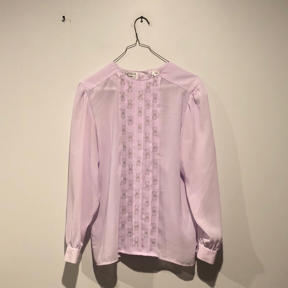 Charlotte Van Horne Vintage Lavender Pleated Sheer Blouse